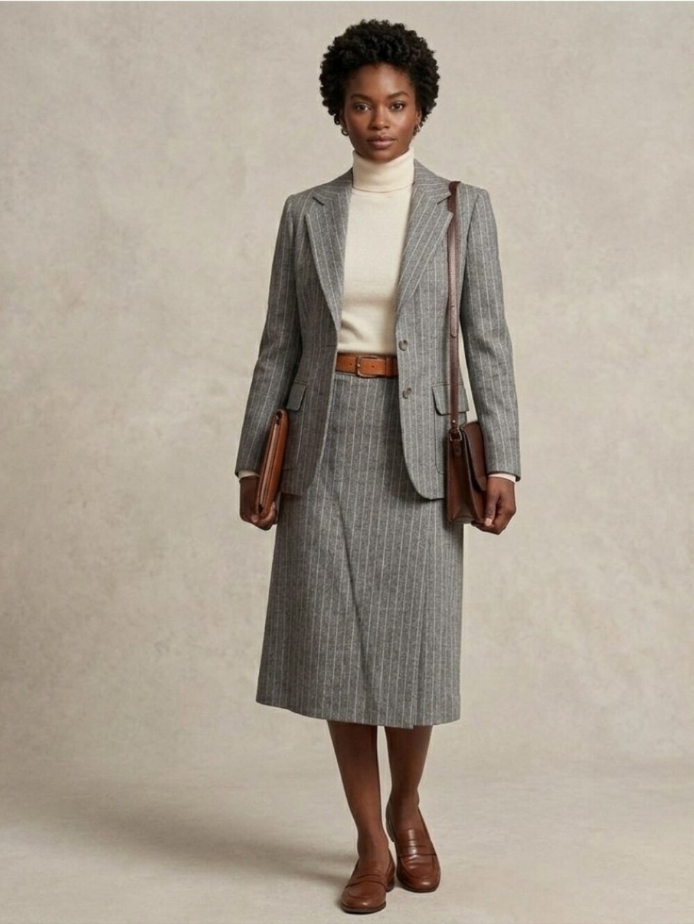 Wool Vintage Simone Alexander Betty Woodard Pinstripe Skirt Suit Set Grey